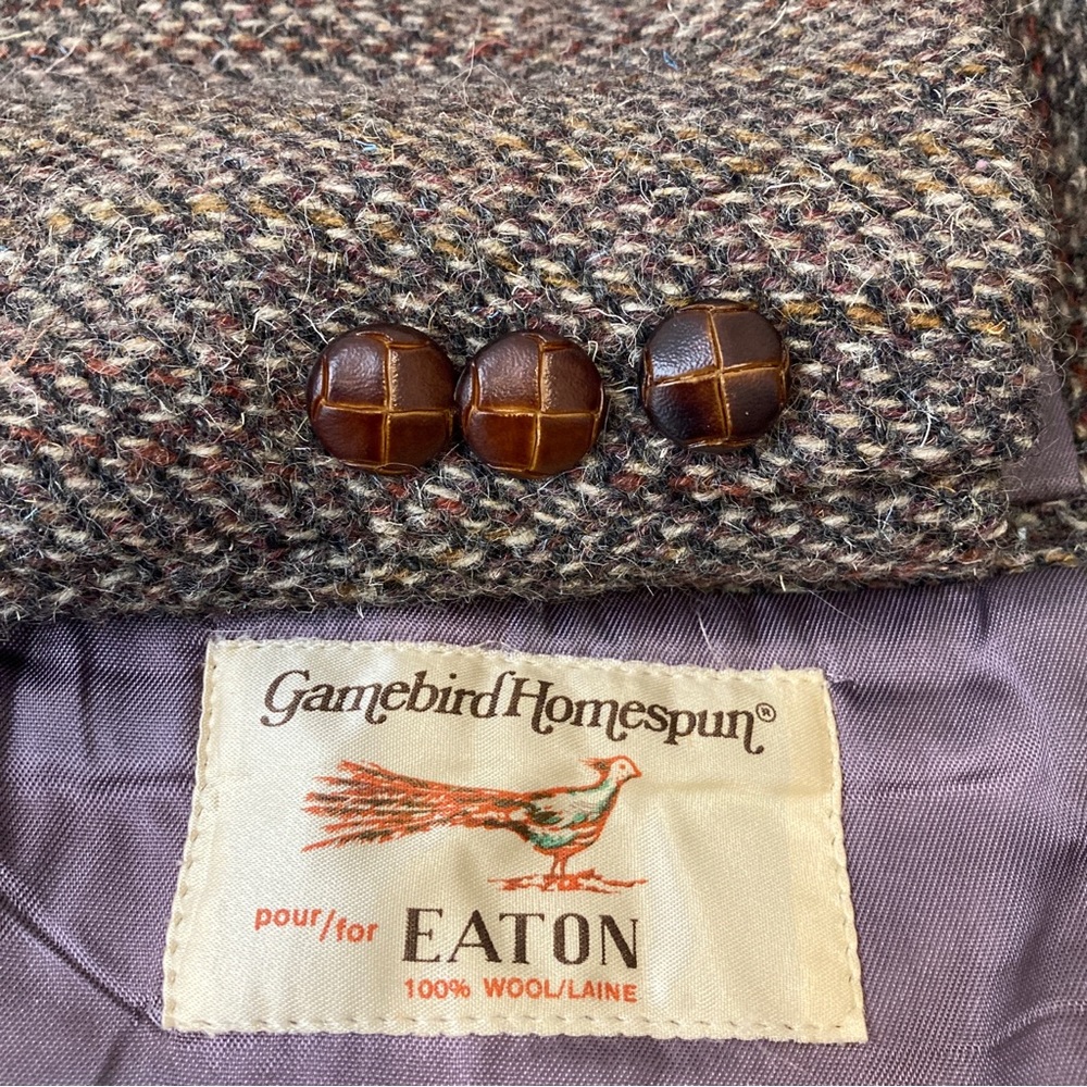 Vintage Tweed Sport Coat Mens 44R Brown Cream Nailhead Retro Eclectic Grandpa